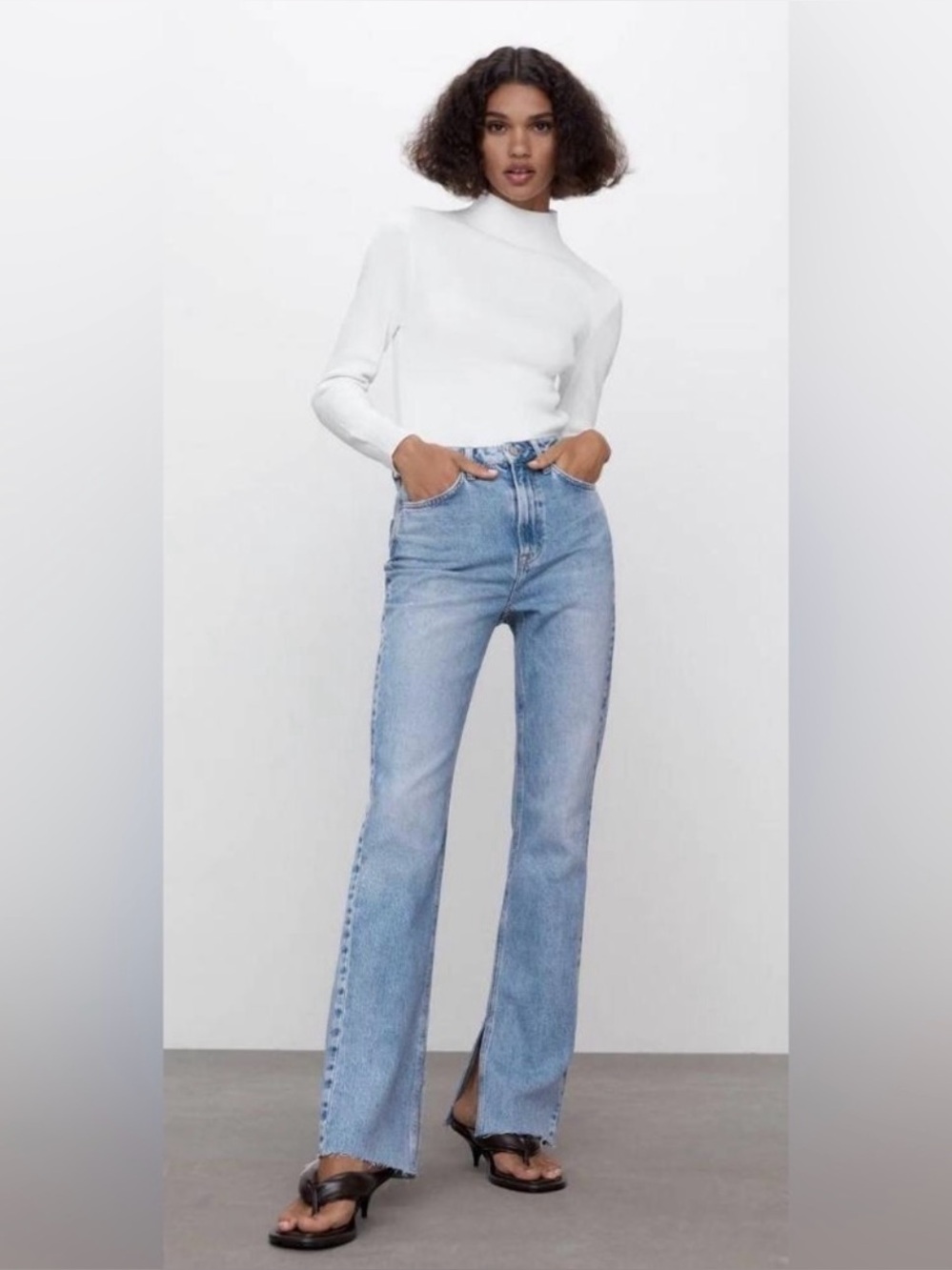 Zara Light Wash High Rise Jeans with Split Hem